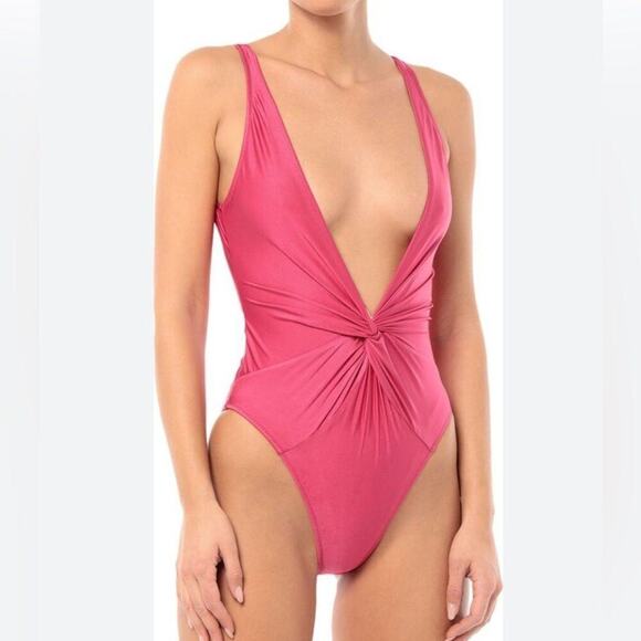 DODO BAR OR ONEPIECE GARNET DEEP‎ PLUNGING NECKLINE SWIMSUIT SIZE M - Picture 1 of 5
